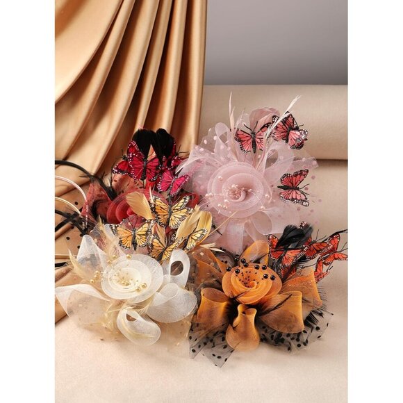 Butterfly Derby Hat Polyester Tea Party Fascinator with Hair Clip for Women